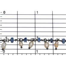 Load image into Gallery viewer, Brass Oxidized 3.65mm Width by 1.95mm Length Natural Hand Cut Kyanite Stone, With One of 2.75mm Width by 3.95mm Length Rice Pearl Hanging off the Chain, Gem Stone Chain. Price per: 1 Inch.