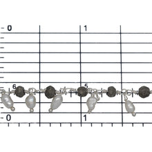 Load image into Gallery viewer, Brass Silver Plated 3.65mm Width by 3.40mm Length Natural Hand Cut Pyrite Stone, With One of 3.05mm Width by 3.85mm Length Rice Pearl Hanging off the Chain, Gem Stone Chain. Price per: 1 Inch.