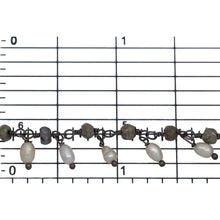 Load image into Gallery viewer, Brass Oxidized 3.65mm Width by 3.40mm Length Natural Hand Cut Pyrite Stone, With One of 3.05mm Width by 3.85mm Length Rice Pearl Hanging off the Chain, Gem Stone Chain. Price per: 1 Inch.