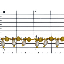 Load image into Gallery viewer, Brass Gold Plated 3.25mm Width by 2.36mm Length Natural Hand Cut Pyrite Stone, With One of 3.15mm Width by 3.85mm Length Rice Pearl Hanging off the Chain, Gem Stone Chain. Price per: 1 Inch.