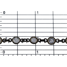 Load image into Gallery viewer, Sterling Silver Oxidized 5.7mm Width / Length Crystal Round Bezel Set Connected by 2.87mm Width / Length Smooth Circle On Each Side, Followed by 2.8mm Width by 3.8mm Length Smooth Oval Link, Bezel Set Chain. Price per: 1 Inch.