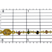 Load image into Gallery viewer, Brass Gold Plated 3.50mm Width by 2.60mm Length Natural Hand Cut Tourmaline MultiStone Chain, With MultiStone Bazel Set Connected by 3.16mm Width / Length Smooth Circle on each side, Every 3 Inches, Bazel Set Chain. Price per: 1 Inch.