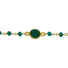 Load image into Gallery viewer, Chain by Foot. Sterling Silver 3.25mm Width by 2.50mm Length Natural Hand Cut Green Onyx Stone With 8.1mm Width / Length Green Onyx Round Bezel Set Connected by 3.10mm Width / Length Smooth Circle On Each Side, Every 3 Inches, Bezel Set Chain. Price per: 1 Inch.