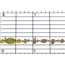 Load image into Gallery viewer, Sterling Silver Gold Plated 3.25mm by 2.41mm Natural Hand Cut Labradorite Stone Chain, With 5 Different Pattern of MultiStone Bezel Set Connected by 3.16mm Width / Length Smooth Circle on each side, Every 3 Inches, Bezel Set Chain. Price per: 1 Inch.