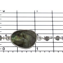 Load image into Gallery viewer, Sterling Silver 3.15mm Width by 2.50mm Length Natural Hand Cut Labradorite Stone With Labradorite Fancy Bezel Set Connected by 3.30mm Width / Length Smooth Circle On Each Side, Every 5 Inches, Bezel Set Chain. Price per: 1 Inch.