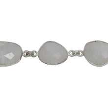 Load image into Gallery viewer, Chain by Foot. Sterling Silver 12.0mm Width / Length approximately Rainbow Moon Stone Fancy Bezel Set Connected by 3.35mm Width / Length Smooth Circle On Each Side, Followed by 3.8mm Width / Length Smooth Circle Link, Bezel Set Chain. Price per: 1 Inch.