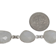 Load image into Gallery viewer, Sterling Silver 12.0mm Width / Length approximately Rainbow Moon Stone Fancy Bezel Set Connected by 3.35mm Width / Length Smooth Circle On Each Side, Followed by 3.8mm Width / Length Smooth Circle Link, Bezel Set Chain. Price per: 1 Inch.