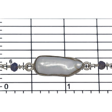 Load image into Gallery viewer, Brass Silver Plated 3.35mm Width by 2.70mm Length Hand Cut Iolite Stone, Followed by 7.75mm Width by 18.63mm Length approximately Biwa Pearl Bezel Set, Gem Stone Chain. Price per: 1 Inch.