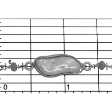 Load image into Gallery viewer, Brass Silver Plated 3.45mm Width by 2.15mm Length Hand Cut Labradorite Stone, Followed by 7.35mm Width by 19.28mm Length approximately Biwa Pearl Bezel Set, Gem Stone Chain. Price per: 1 Inch.
