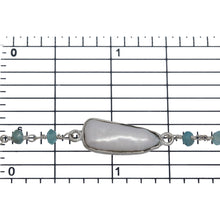 Load image into Gallery viewer, Brass Silver Plated 3.26mm Width by 2.40mm Length Hand Cut Apatite Stone, Followed by 9.81mm Width by 19.53mm Length approximately Biwa Pearl Bezel Set, Gem Stone Chain. Price per: 1 Inch.