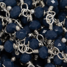 Load image into Gallery viewer, Brass Silver Plated 3.40mm Width by 2.75mm Length Natural Hand Cut Sodolite Stone, With Two of 3.40mm Width by 2.75mm Length Sodolite Stone Hanging off the Chain, Gem Stone Chain. Price per: 1 Inch.