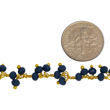 Load image into Gallery viewer, Brass Gold Plated 3.40mm Width by 2.75mm Length Natural Hand Cut Sodolite Stone, With Two of 3.40mm Width by 2.75mm Length Sodolite Stone Hanging off the Chain, Gem Stone Chain. Price per: 1 Inch.