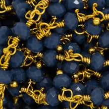 Load image into Gallery viewer, Brass Gold Plated 3.40mm Width by 2.75mm Length Natural Hand Cut Sodolite Stone, With Two of 3.40mm Width by 2.75mm Length Sodolite Stone Hanging off the Chain, Gem Stone Chain. Price per: 1 Inch.