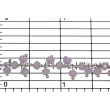 Load image into Gallery viewer, Brass Silver Plated 3.40mm Width by 2.75mm Length Natural Hand Cut Rose Quartz, With Two of 3.40mm Width by 2.75mm Length Rose Quartz Hanging off the Chain, Gem Stone Chain. Price per: 1 Inch.