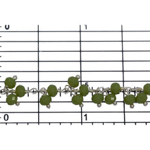 Load image into Gallery viewer, Brass Silver Plated 3.70mm Width by 2.88mm Length Natural Hand Cut Chrysoprase Stone, With Two of 3.53mm Width by 2.80mm Length Chrysoprase Stone Hanging off the Chain, Gem Stone Chain. Price per: 1 Inch.