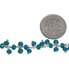 Load image into Gallery viewer, Brass Silver Plated 3.36mm Width by 2.91mm Length Natural Hand Cut Turquoise Stone, With Two of 3.60mm Width by 2.80mm Length Turquoise Stone Hanging off the Chain, Gem Stone Chain. Price per: 1 Inch.