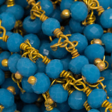 Load image into Gallery viewer, Brass Gold Plated 3.36mm Width by 2.91mm Length Natural Hand Cut Turquoise Stone, With Two of 3.60mm Width by 2.80mm Length Turquoise Stone Hanging off the Chain, Gem Stone Chain. Price per: 1 Inch.