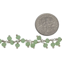 Load image into Gallery viewer, Brass Silver Plated 3.60mm Width by 2.91mm Length Natural Hand Cut Teal Calcite Stone, With Two of 3.52mm Width by 2.80mm Length Teal Calcite Stone Hanging off the Chain, Gem Stone Chain. Price per: 1 Inch.