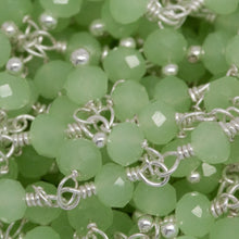 Load image into Gallery viewer, Brass Silver Plated 3.60mm Width by 2.91mm Length Natural Hand Cut Teal Calcite Stone, With Two of 3.52mm Width by 2.80mm Length Teal Calcite Stone Hanging off the Chain, Gem Stone Chain. Price per: 1 Inch.