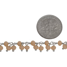 Load image into Gallery viewer, Brass Silver Plated 3.60mm Width by 2.81mm Length Natural Hand Cut Opal Stone, With Two of 3.68mm Width by 2.80mm Length Opal Stone Hanging off the Chain, Gem Stone Chain. Price per: 1 Inch.