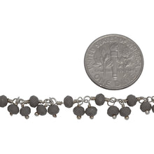 Load image into Gallery viewer, Brass Silver Plated 3.60mm Width by 2.80mm Length Natural Hand Cut Gray Chalcedony Stone, With Two of 3.58mm Width by 2.80mm Length Gray Chalcedony Stone Hanging off the Chain, Gem Stone Chain. Price per: 1 Inch.