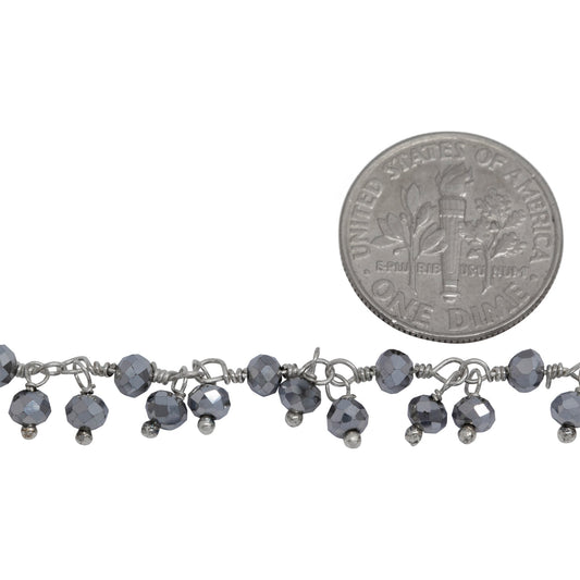 Brass Silver Plated 3.64mm Width by 2.97mm Length Natural Hand Cut Pyrite Stone, With Two of 3.41mm Width by 2.55mm Length Pyrite Stone Hanging off the Chain, Gem Stone Chain. Price per: 1 Inch.