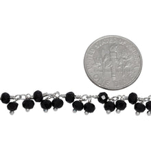 Load image into Gallery viewer, Brass Silver Plated 3.46mm Width by 2.76mm Length Natural Hand Cut Black Shade - Quartz, With Two of 3.46mm Width by 2.76mm Length Black Quartz Hanging off the Chain, Gem Stone Chain. Price per: 1 Inch.