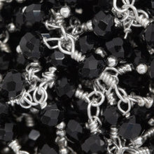 Load image into Gallery viewer, Brass Silver Plated 3.46mm Width by 2.76mm Length Natural Hand Cut Black Shade - Quartz, With Two of 3.46mm Width by 2.76mm Length Black Quartz Hanging off the Chain, Gem Stone Chain. Price per: 1 Inch.