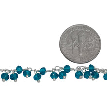 Load image into Gallery viewer, Brass Silver Plated 3.46mm Width by 2.46mm Length Natural Hand Cut London Blue Topaz Shade - Quartz, With Two of 3.46mm Width by 2.46mm Length London Blue Topaz Quartz Hanging off the Chain, Gem Stone Chain. Price per: 1 Inch.