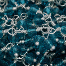 Load image into Gallery viewer, Brass Silver Plated 3.46mm Width by 2.46mm Length Natural Hand Cut London Blue Topaz Shade - Quartz, With Two of 3.46mm Width by 2.46mm Length London Blue Topaz Quartz Hanging off the Chain, Gem Stone Chain. Price per: 1 Inch.