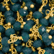 Load image into Gallery viewer, Brass Gold Plated 3.46mm Width by 2.46mm Length Natural Hand Cut Green Aventurine Stone, With Two of 3.46mm Width by 2.46mm Length Green Aventurine Stone Hanging off the Chain, Gem Stone Chain. Price per: 1 Inch.