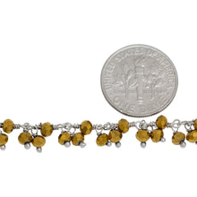 Load image into Gallery viewer, Brass Silver Plated 3.46mm Width by 2.46mm Length Natural Hand Cut Gold Pyrite Stone, With Two of 3.46mm Width by 2.46mm Length Gold Pyrite Stone Hanging off the Chain, Gem Stone Chain. Price per: 1 Inch.