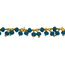 Load image into Gallery viewer, Chain by Foot. Brass Gold Plated 3.41mm Width by 2.57mm Length Natural Hand Cut Dark Turquoise Stone, With Two of 3.49mm Width by 2.46mm Length Dark Turquoise Stone Hanging off the Chain, Gem Stone Chain. Price per: 1 Inch.