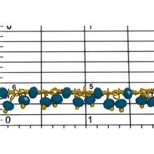 Load image into Gallery viewer, Brass Gold Plated 3.41mm Width by 2.57mm Length Natural Hand Cut Dark Turquoise Stone, With Two of 3.49mm Width by 2.46mm Length Dark Turquoise Stone Hanging off the Chain, Gem Stone Chain. Price per: 1 Inch.