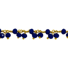 Load image into Gallery viewer, Chain by Foot. Brass Gold Plated 3.67mm Width by 2.85mm Length Natural Hand Cut Lapis Stone, With Two of 3.40mm Width by 2.59mm Length Lapis Stone Hanging off the Chain, Gem Stone Chain. Price per: 1 Inch.