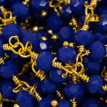 Load image into Gallery viewer, Brass Gold Plated 3.67mm Width by 2.85mm Length Natural Hand Cut Lapis Stone, With Two of 3.40mm Width by 2.59mm Length Lapis Stone Hanging off the Chain, Gem Stone Chain. Price per: 1 Inch.