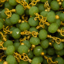 Load image into Gallery viewer, Brass Gold Plated 3.65mm Width by 2.91mm Length Natural Hand Cut Chrysoprase Stone, With Two of 3.51mm Width by 2.72mm Length Chrysoprase Stone Hanging off the Chain, Gem Stone Chain. Price per: 1 Inch.