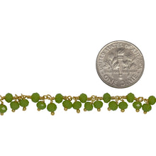 Load image into Gallery viewer, Brass Gold Plated 3.67mm Width by 2.75mm Length Natural Hand Cut Vessonite Quartz, With Two of 3.67mm Width by 2.75mm Length Vessonite Quartz Hanging off the Chain, Gem Stone Chain. Price per: 1 Inch.