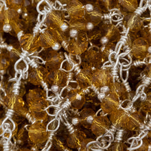 Load image into Gallery viewer, Brass Silver Plated 3.1mm Width by 2.79mm Length Natural Hand Cut Citrine Stone, With Two of 3.1mm Width by 2.79mm Length Citrine Stone Hanging off the Chain, Gem Stone Chain. Price per: 1 Inch.