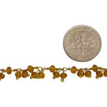 Load image into Gallery viewer, Brass Gold Plated 3.1mm Width by 2.79mm Length Natural Hand Cut Citrine Stone, With Two of 3.1mm Width by 2.79mm Length Citrine Stone Hanging off the Chain, Gem Stone Chain. Price per: 1 Inch.