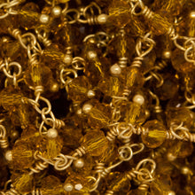 Load image into Gallery viewer, Brass Gold Plated 3.1mm Width by 2.79mm Length Natural Hand Cut Citrine Stone, With Two of 3.1mm Width by 2.79mm Length Citrine Stone Hanging off the Chain, Gem Stone Chain. Price per: 1 Inch.