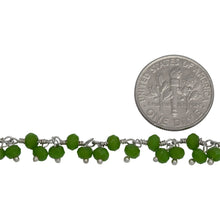 Load image into Gallery viewer, Brass Silver Plated 3.67mm Width by 2.75mm Length Natural Hand Cut Vessonite Stone, With Two of 3.67mm Width by 2.75mm Length Vessonite Stone Hanging off the Chain, Gem Stone Chain. Price per: 1 Inch.