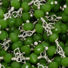 Load image into Gallery viewer, Brass Silver Plated 3.67mm Width by 2.75mm Length Natural Hand Cut Vessonite Stone, With Two of 3.67mm Width by 2.75mm Length Vessonite Stone Hanging off the Chain, Gem Stone Chain. Price per: 1 Inch.