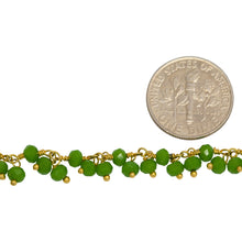 Load image into Gallery viewer, Brass Gold Plated 3.67mm Width by 2.75mm Length Natural Hand Cut Vessonite Stone, With Two of 3.67mm Width by 2.75mm Length Vessonite Stone Hanging off the Chain, Gem Stone Chain. Price per: 1 Inch.