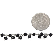 Load image into Gallery viewer, Brass Silver Plated 3.35mm Width by 2.35mm Length Natural Hand Cut Black Spinel Stone, With One of 3.35mm Width by 2.35mm Length Black Spinel Stone Hanging off the Chain, Gem Stone Chain. Price per: 1 Inch.