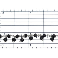 Load image into Gallery viewer, Brass Silver Plated 3.35mm Width by 2.35mm Length Natural Hand Cut Black Spinel Stone, With One of 3.35mm Width by 2.35mm Length Black Spinel Stone Hanging off the Chain, Gem Stone Chain. Price per: 1 Inch.