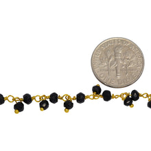 Load image into Gallery viewer, Brass Gold Plated 3.35mm Width by 2.35mm Length Natural Hand Cut Black Spinel Stone, With One of 3.35mm Width by 2.35mm Length Black Spinel Stone Hanging off the Chain, Gem Stone Chain. Price per: 1 Inch.