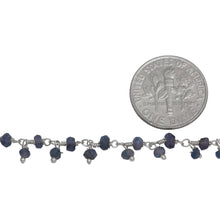 Load image into Gallery viewer, Brass Silver Plated 3.53mm Width by 2.43mm Length Natural Hand Cut Iolite Stone, With One of 2.88mm Width by 2.33mm Length Iolite Stone Hanging off the Chain, Gem Stone Chain. Price per: 1 Inch.