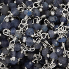 Load image into Gallery viewer, Brass Silver Plated 3.53mm Width by 2.43mm Length Natural Hand Cut Iolite Stone, With One of 2.88mm Width by 2.33mm Length Iolite Stone Hanging off the Chain, Gem Stone Chain. Price per: 1 Inch.