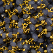 Load image into Gallery viewer, Brass Gold Plated 3.53mm Width by 2.43mm Length Natural Hand Cut Iolite Stone, With One of 2.88mm Width by 2.33mm Length Iolite Stone Hanging off the Chain, Gem Stone Chain. Price per: 1 Inch.